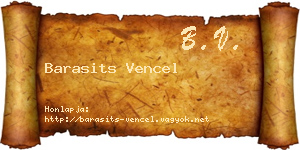 Barasits Vencel névjegykártya